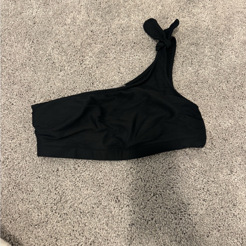 Black One-Shoulder Swim Top